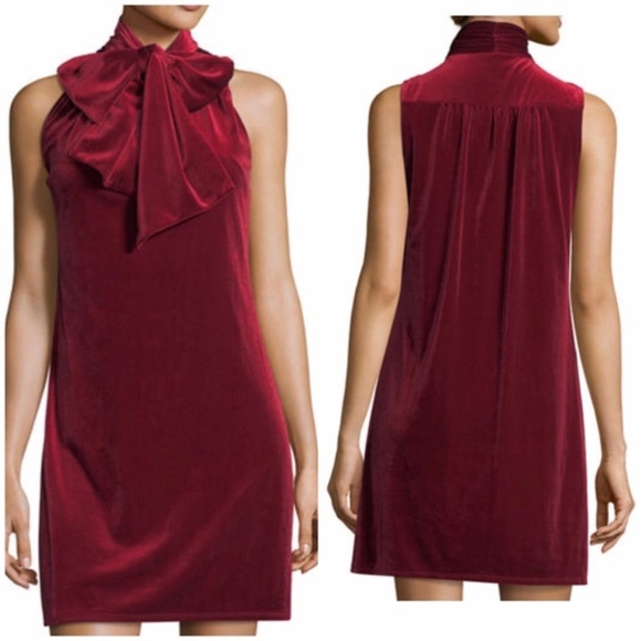 Laundry By Shelli Segal Dresses & Skirts - NWT Red Velvet Tie Neck Cocktail Shift Midi Dress